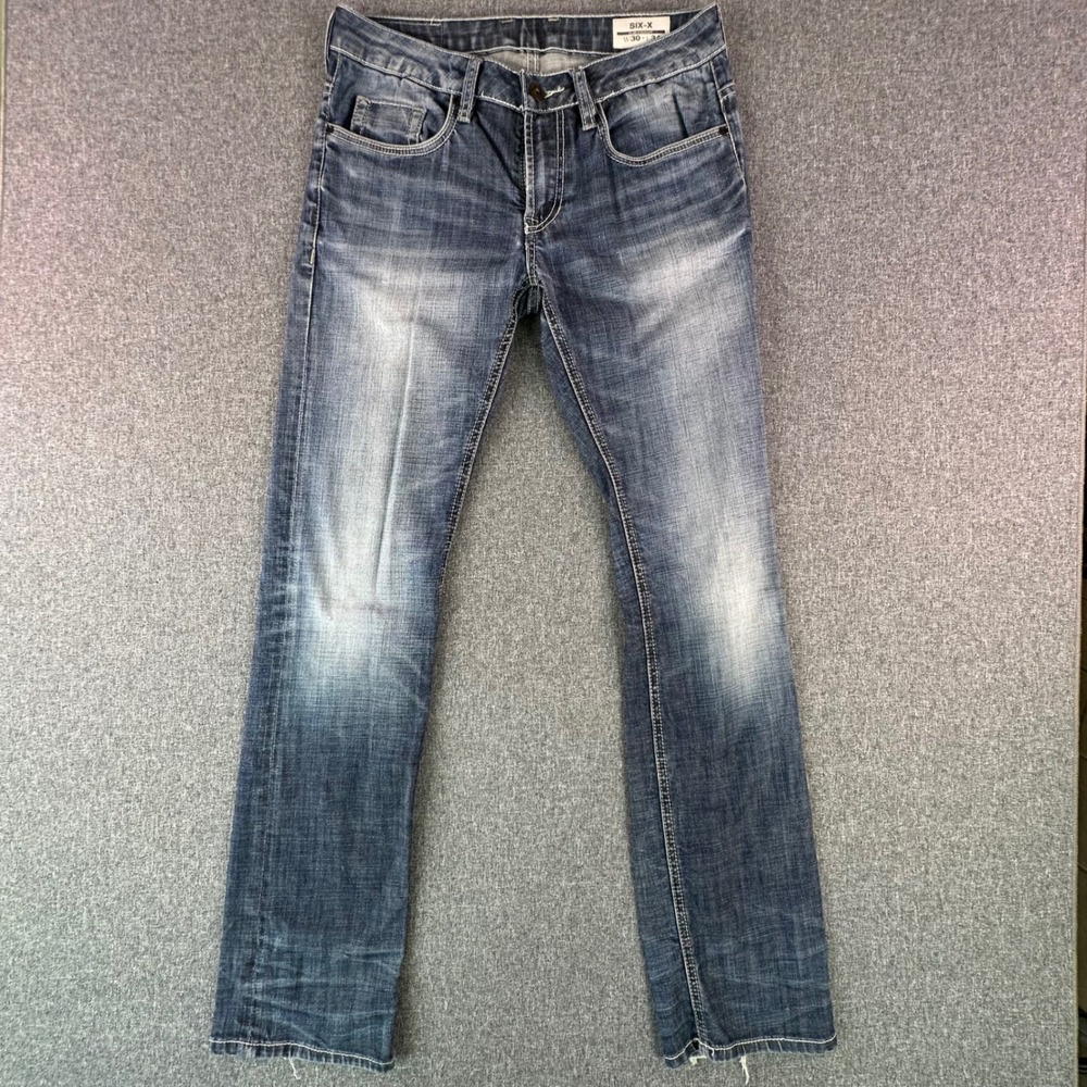 Buffalo Jeans Mens 30 Six-X Slim Straight Blue Whiskered David Bitton